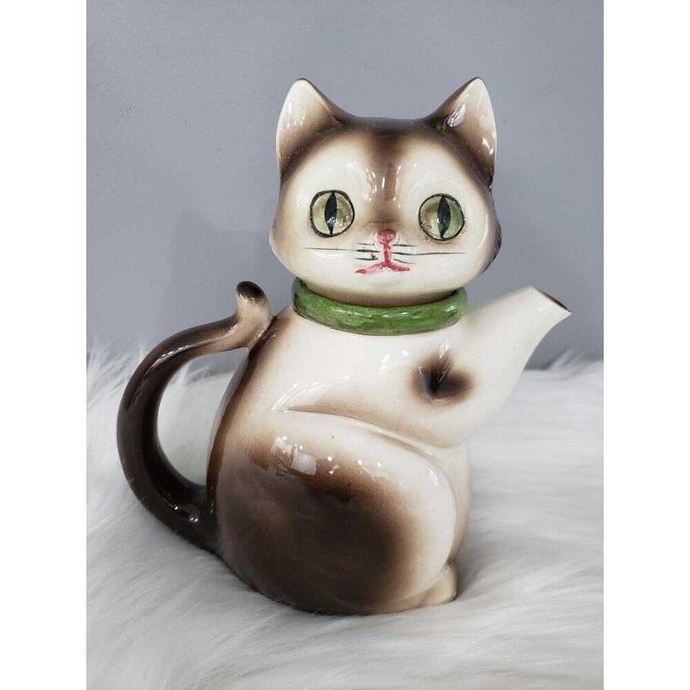 JAPANESE MID-20TH CENTURY VINT 1972 CMI LARGE‎ CERAMIC CAT FIGURE TEAPOT MCM